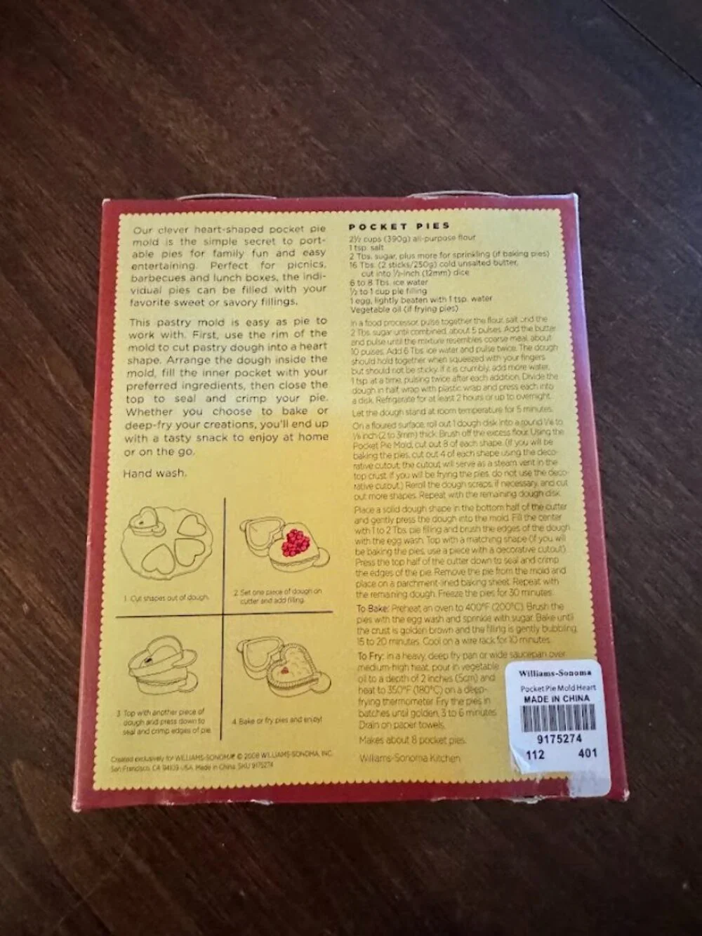 Williams & Sonoma Heart Shaped Pocket Pie Mold New